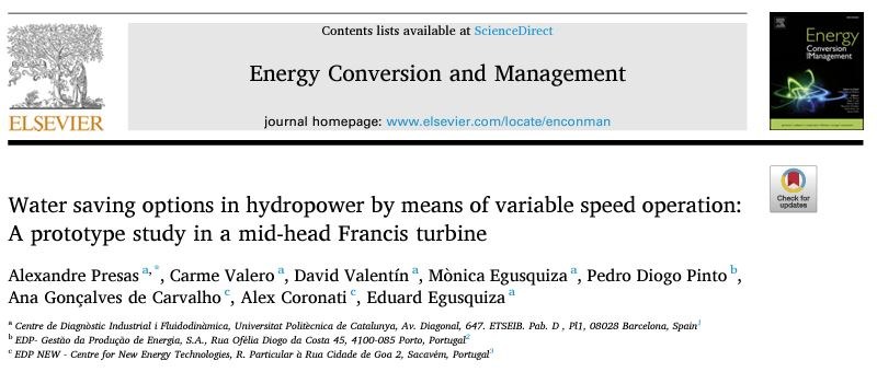 New paper about variable speed operation in Francis turbines